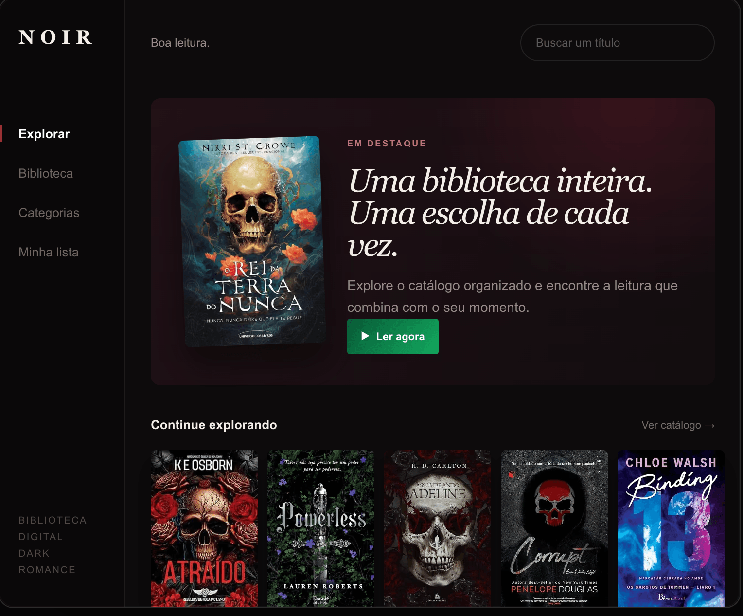 Tela da biblioteca digital Dark Romance